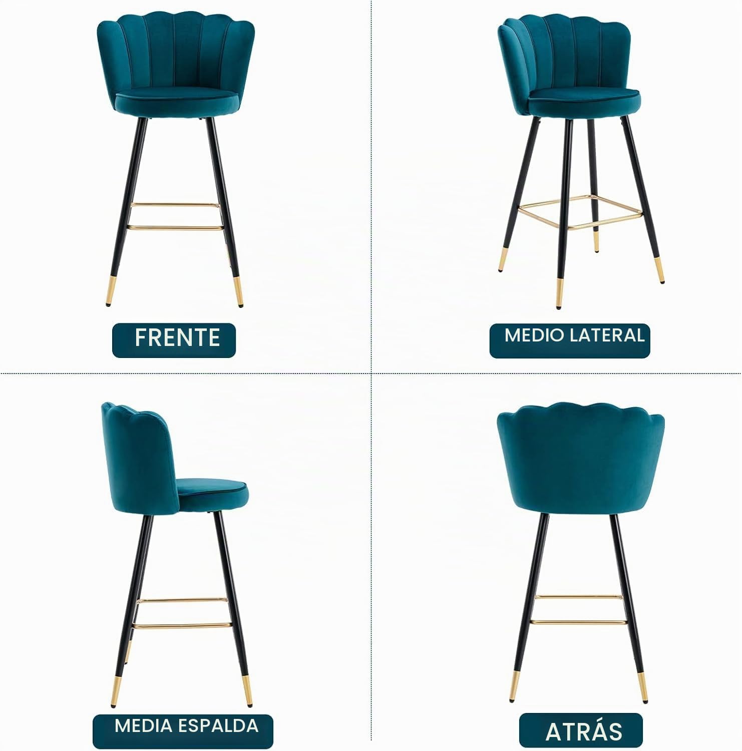 chairus 2PCS Taburetes Bar de Terciopelo con Respaldo Floral, Turquesa | Patas Metálicas, con Reposapiés, Elegante, Taburetes Altos