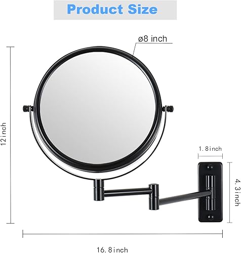 Miniatura 3 de Espejo de maquillaje montado en la pared, 1 espejo de aumento de 8 pulgadas, espejo de maquillaje giratorio de 360 grados, espejo cosmético de baño