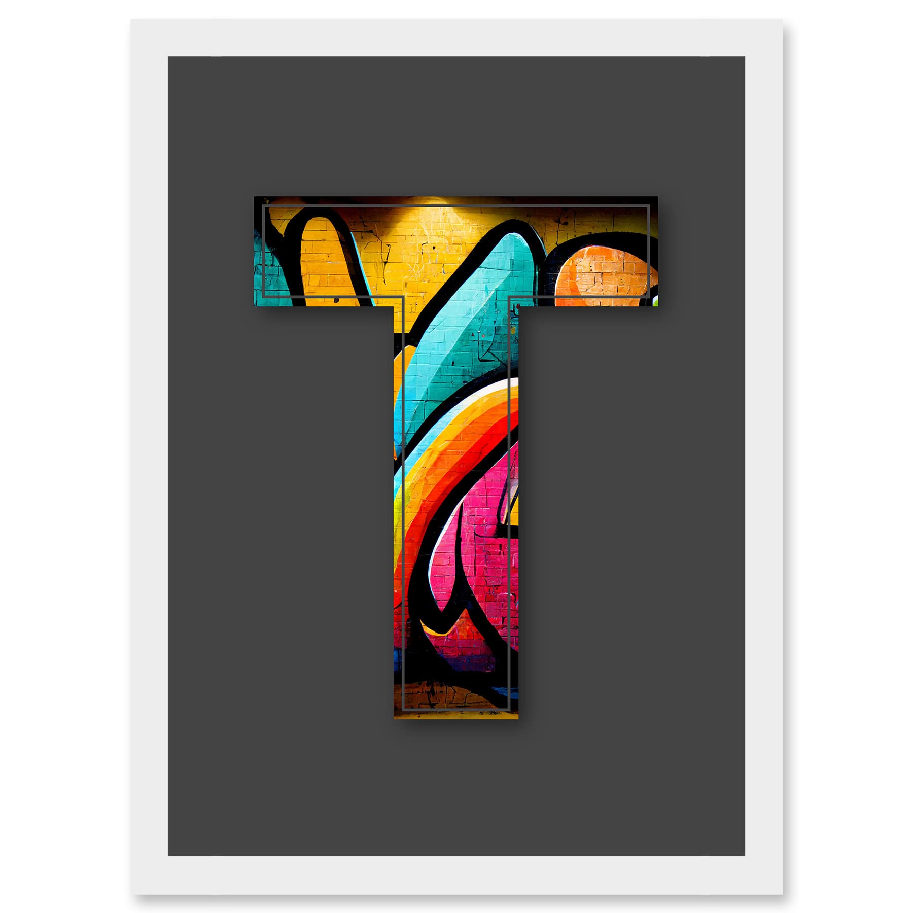 Artery8 - Graffiti Alphabet Initial Stencil Framed Wall Art Print - A4