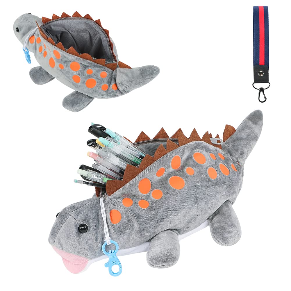 Kids Dinosaur Pencil Case 3D Plush Pen Bag Cute Animal Soft Pencil Box Children Zipper Pen Pouch Large Capacity Pencil Holder Novelty Stationery Organiser Storage Bag Birthday Gift for Boys Girls