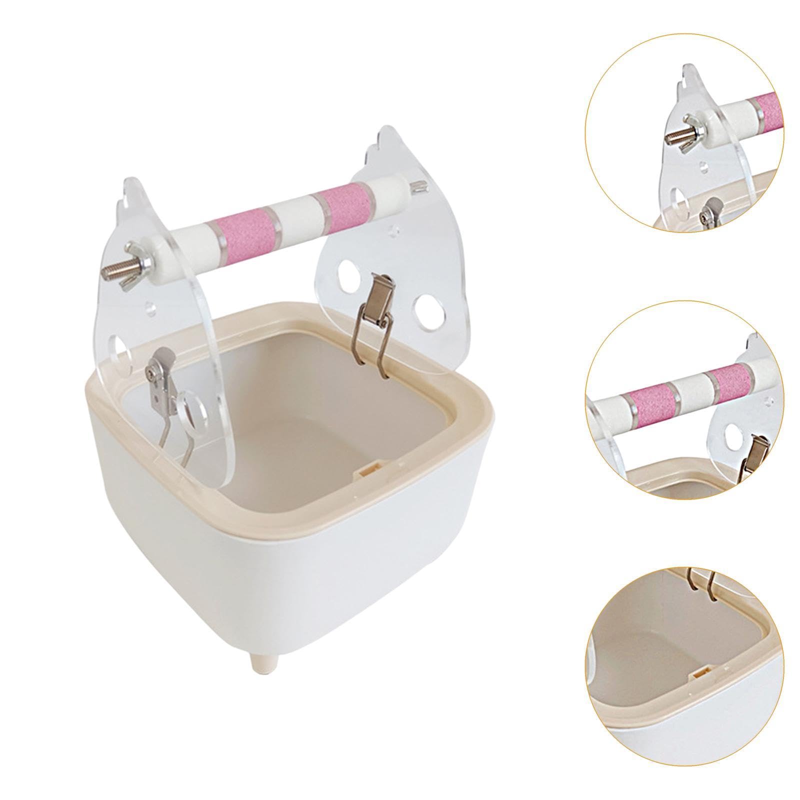 Support de Toilette pour Perroquet, Perchoir, Station de Nettoyage des Déjections, Poubelle en Acrylique, Station D'entraînement de Table avec MEU, Rose