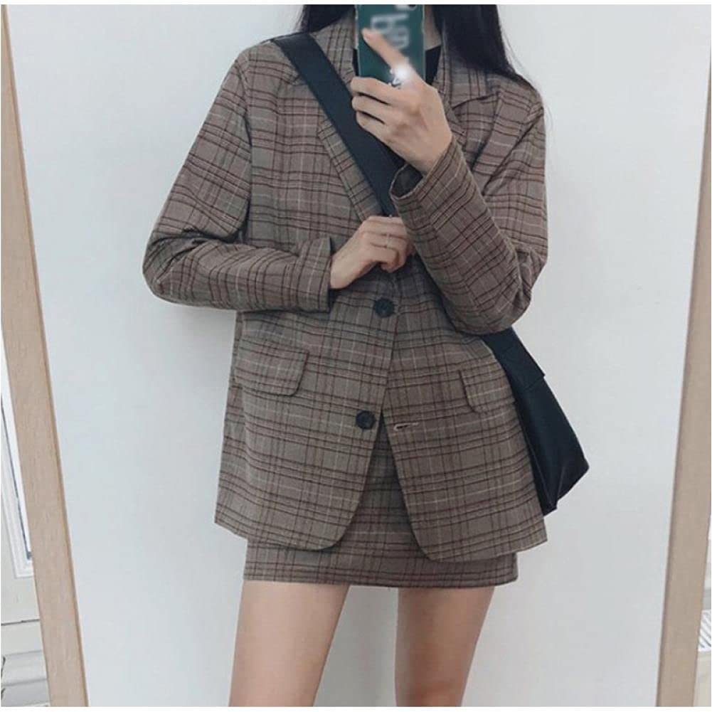 Amazon.co.jp: 秋のツーピースブリティッシュチェック柄スーツ