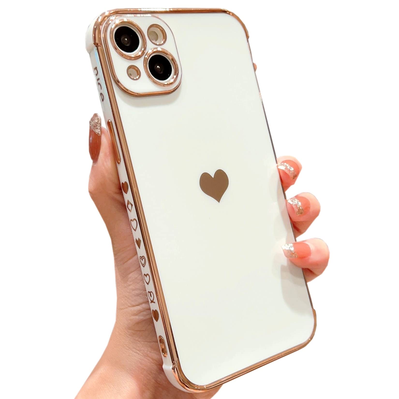 Vepbk Case for iPhone 13 Mini, Soft Case Silicone Cover with Love Heart Pattern Design Slim Thin Coloured Flexible TPU Bumper Shockproof Rubber Back Cover Phone Case for iPhone 13 Mini,White