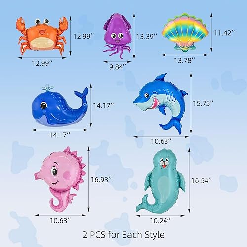 Miniatura 2 de 14 globos de papel de aluminio de animales marinos, globo de caballo de mar de dibujos animados de 14 pulgadas, globos de pulpo, globo de tiburón,