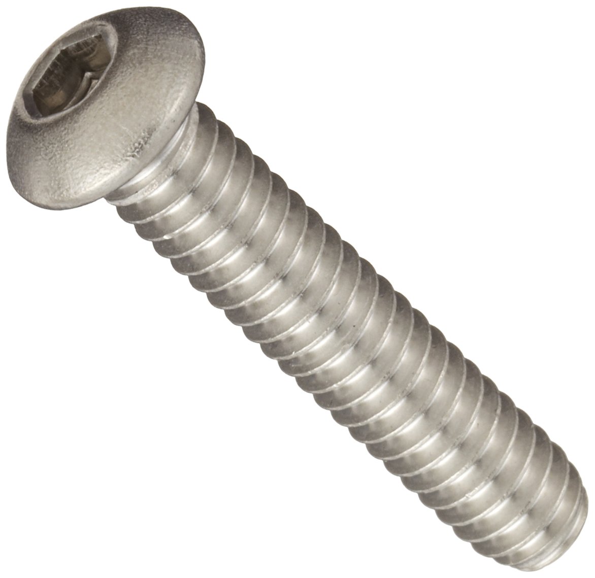 18-8 Stainless Steel Socket Cap Screw, Plain Finish, Button Head, Internal Hex Drive, Meets ASME B18.3/ASTM F879, 1-1/2" Length, Fully Threaded, #6-32