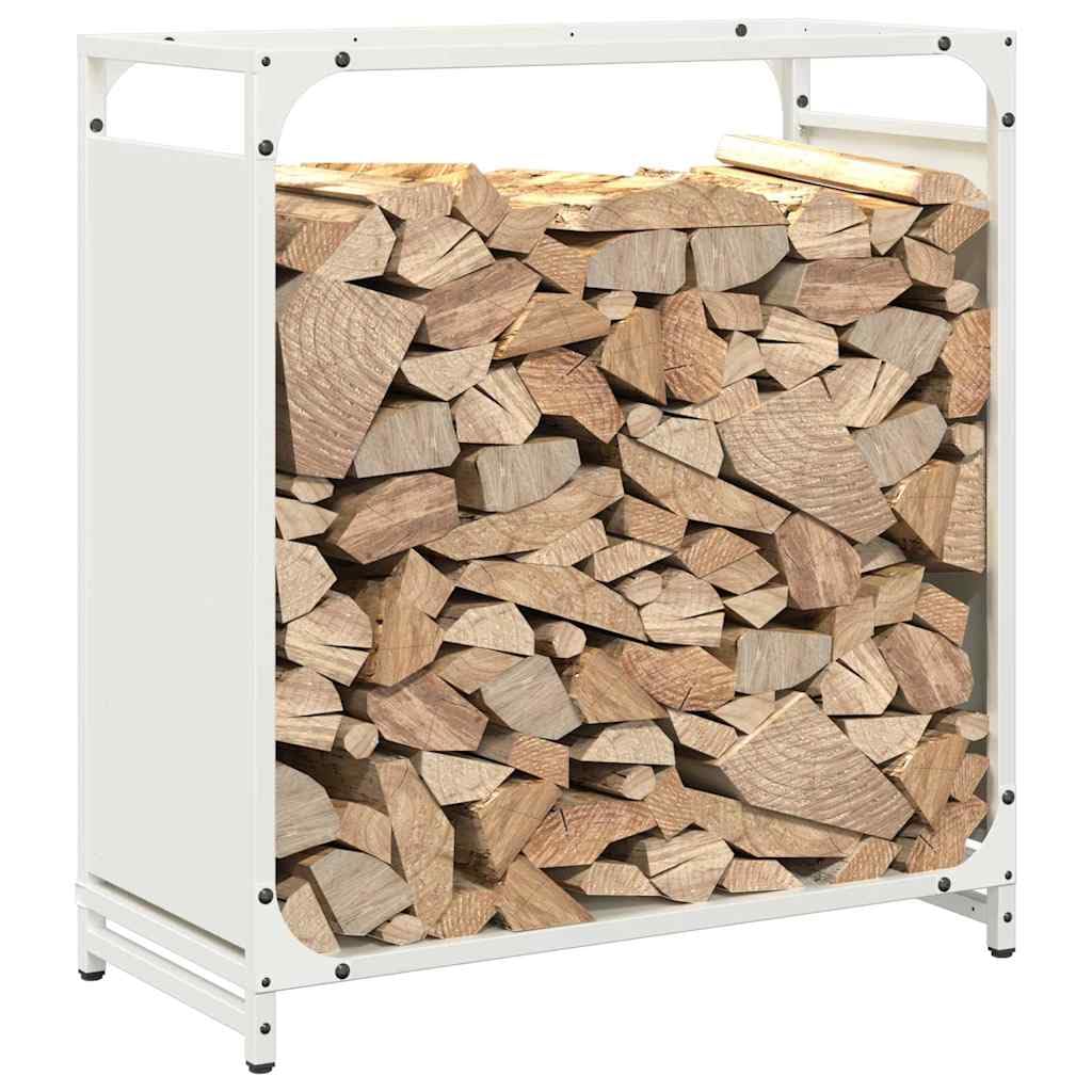 Brennholzregal Weiß aus kaltgewalztem Stahl 60 x 28 x 65 cm, 60 kg Tragkraft, Kaminholzregal für Feuerholz, Holzregal und Brennholzständer für Innenbereich, Wohnzimmer, Kamin und Ofen