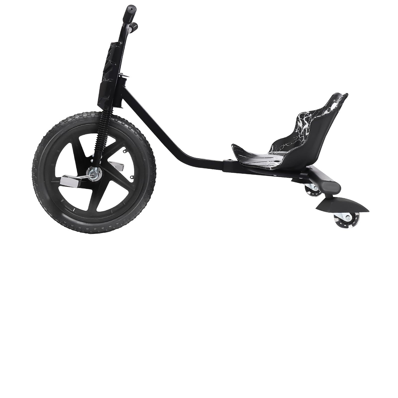 Drift Dreirad, 360° Drift Cart Kinder Scooter Tretauto Rutscher Kinderfahrzeug mit Pedale Verstellbarer Schalensitz Schwarzer Blitz ab 6 Jahren für Straße Spielplatz Hof Park Outdoor