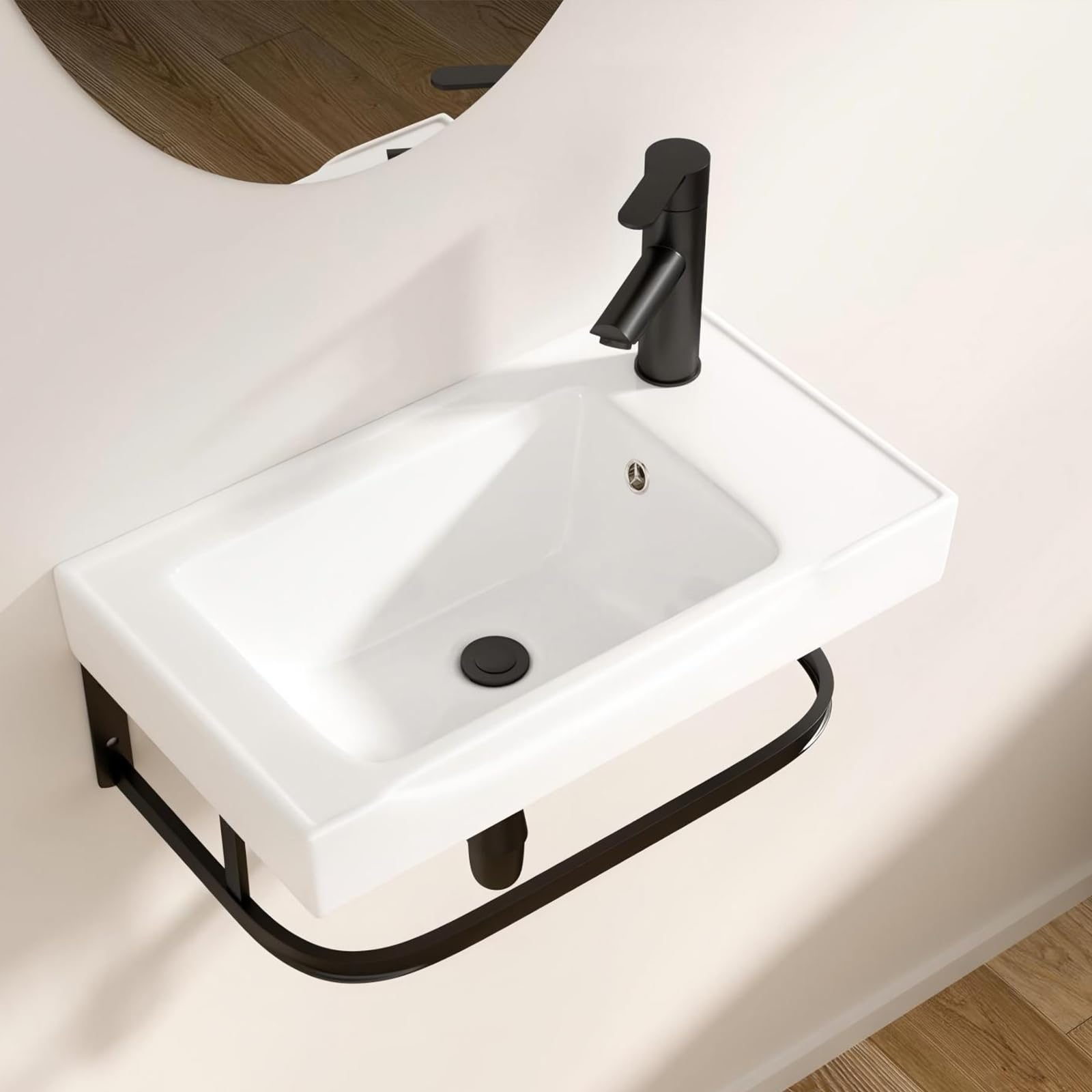 Logmey 19 inch Wall Mount Bathroom Sink with Towel Rack