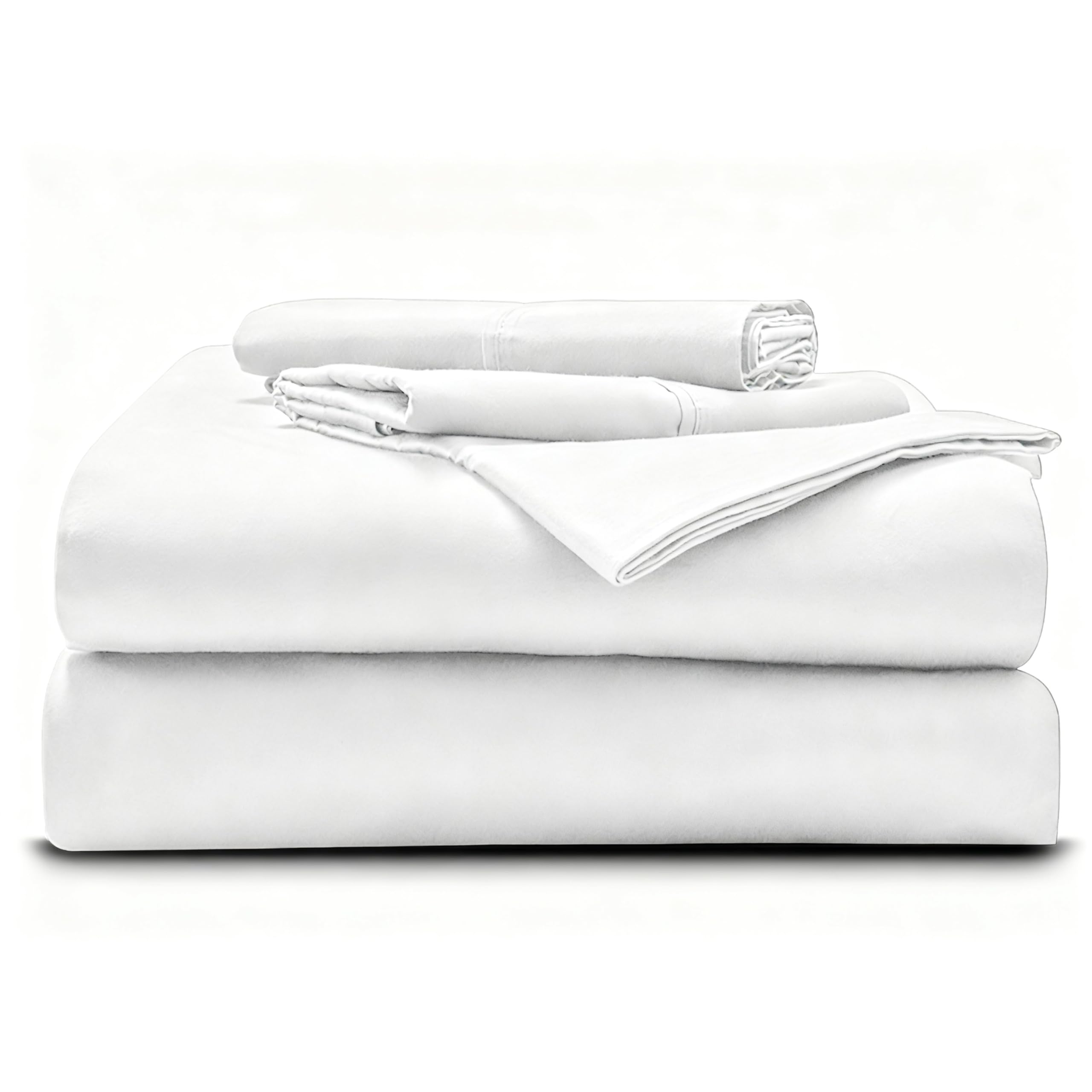 Eastern King - 76" x 80" Size Luxury 600 Thread-Count 100% Egyptian Long Staple Cotton Sheets Set Sheet Set Soft &amp; Silky Sateen Weave 18 Inch Deep-Pockets - Eastern King, White