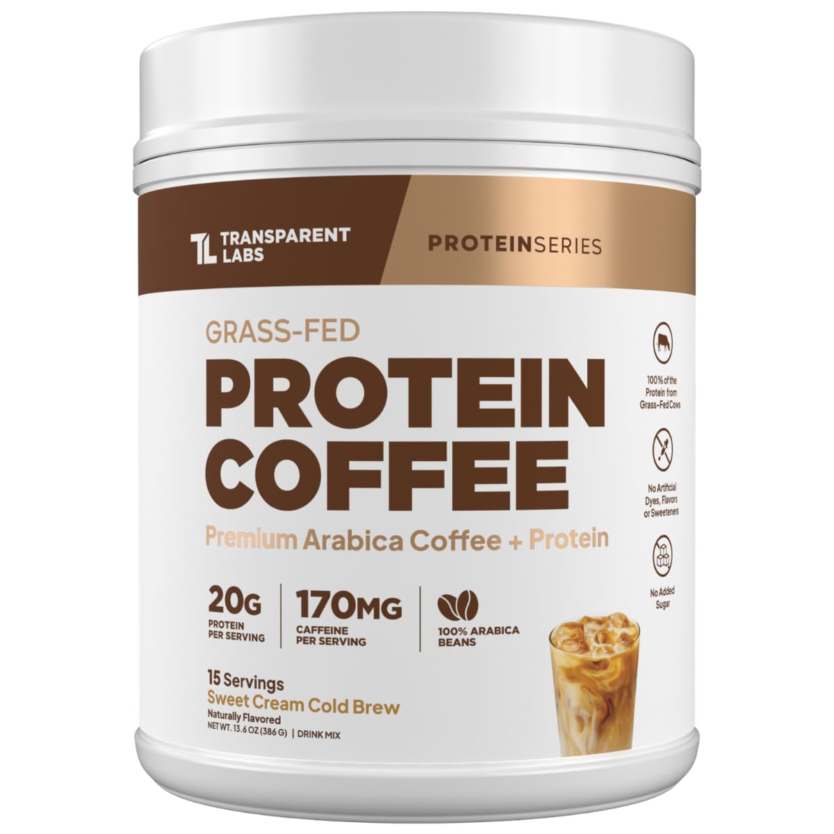 Transparent Labs Protein Coffee Powder - 15 Servings, Sweet Cream Cold Brew