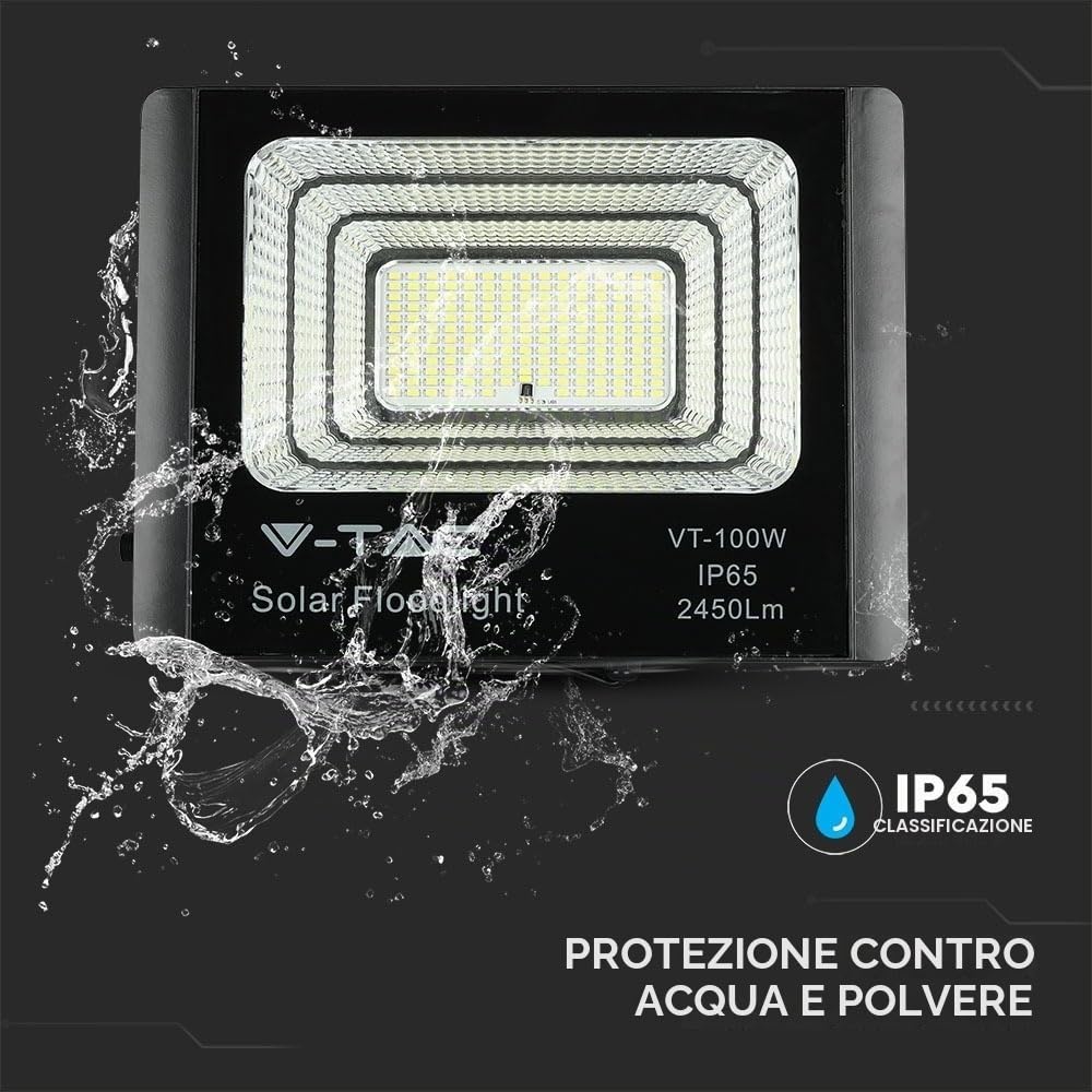 Faro LED 100W con Pannello Solare e Telecomando 4000K