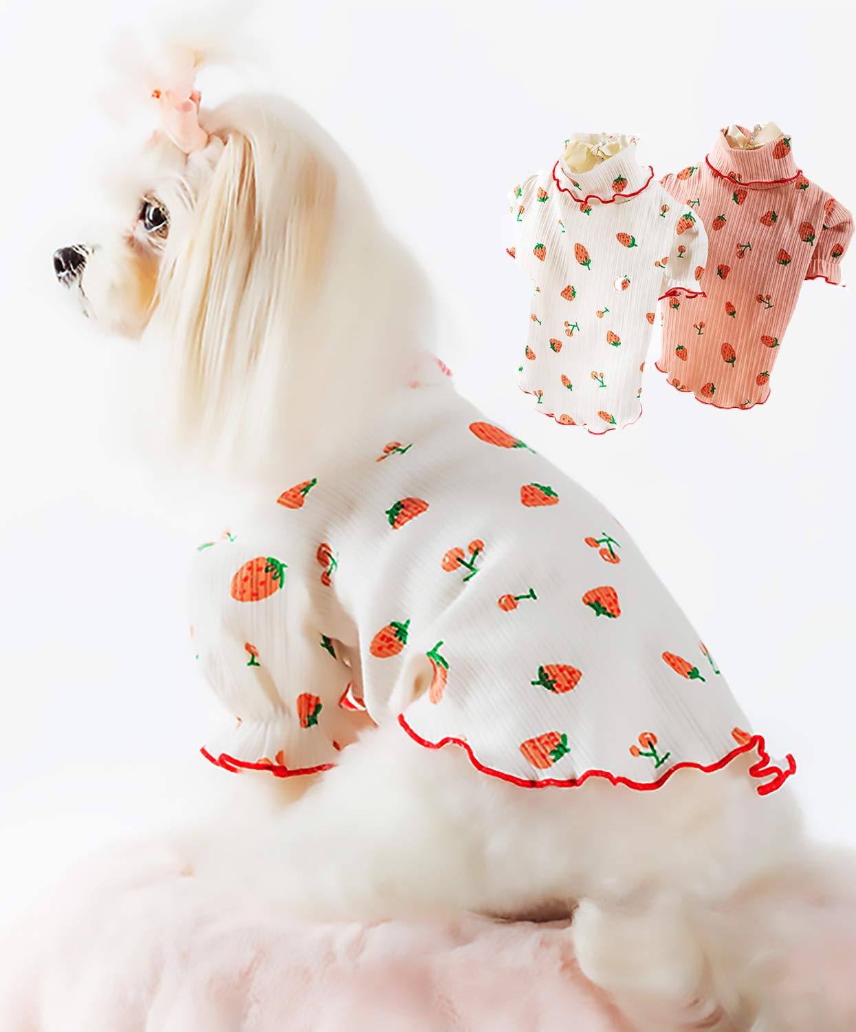 Amazon | PetGround 犬 服 いちご シャツ フリル かわいい 犬の服