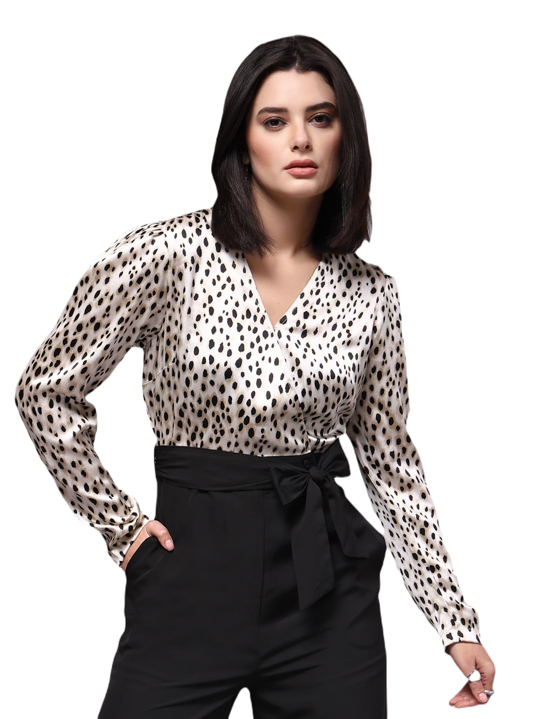 Women Black & White Printed Basic Jumpsuit-image-2