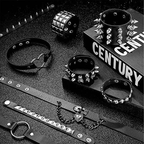 Cunno 13 Pcs Leather Spike Choker Studded Bracelet Cuffs Set Gothic Punk Rock Jewelry Set Costume Accessory2