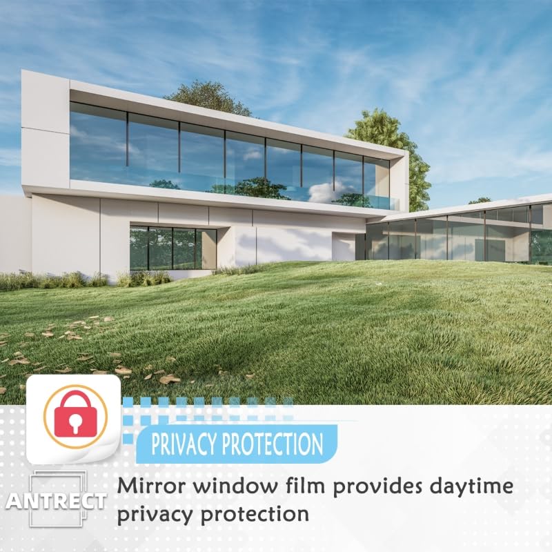 Antrect One Way Window Film Silver Anti UV Window Film Privacy Mirror Anti Glare Reflective Film Heat Control Window Tint Sun Blocker Window Sticker Privacy Film for Glass Windows - Image 2