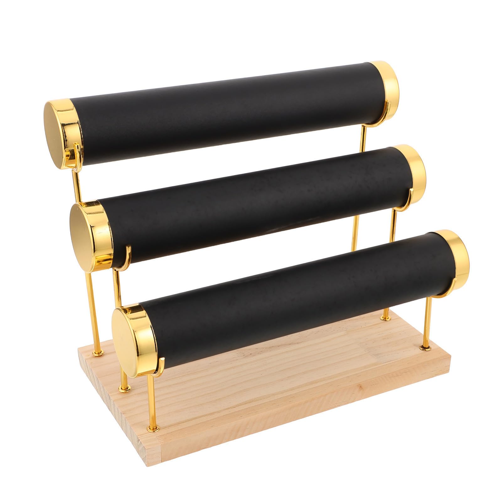 ibasenice Portaorologi e Bracciali a 3 Livelli in Metallo e Legno con Base Stabile, Design Smontabile per Organizzare Accessori e Orologi su Piani di Lavoro
