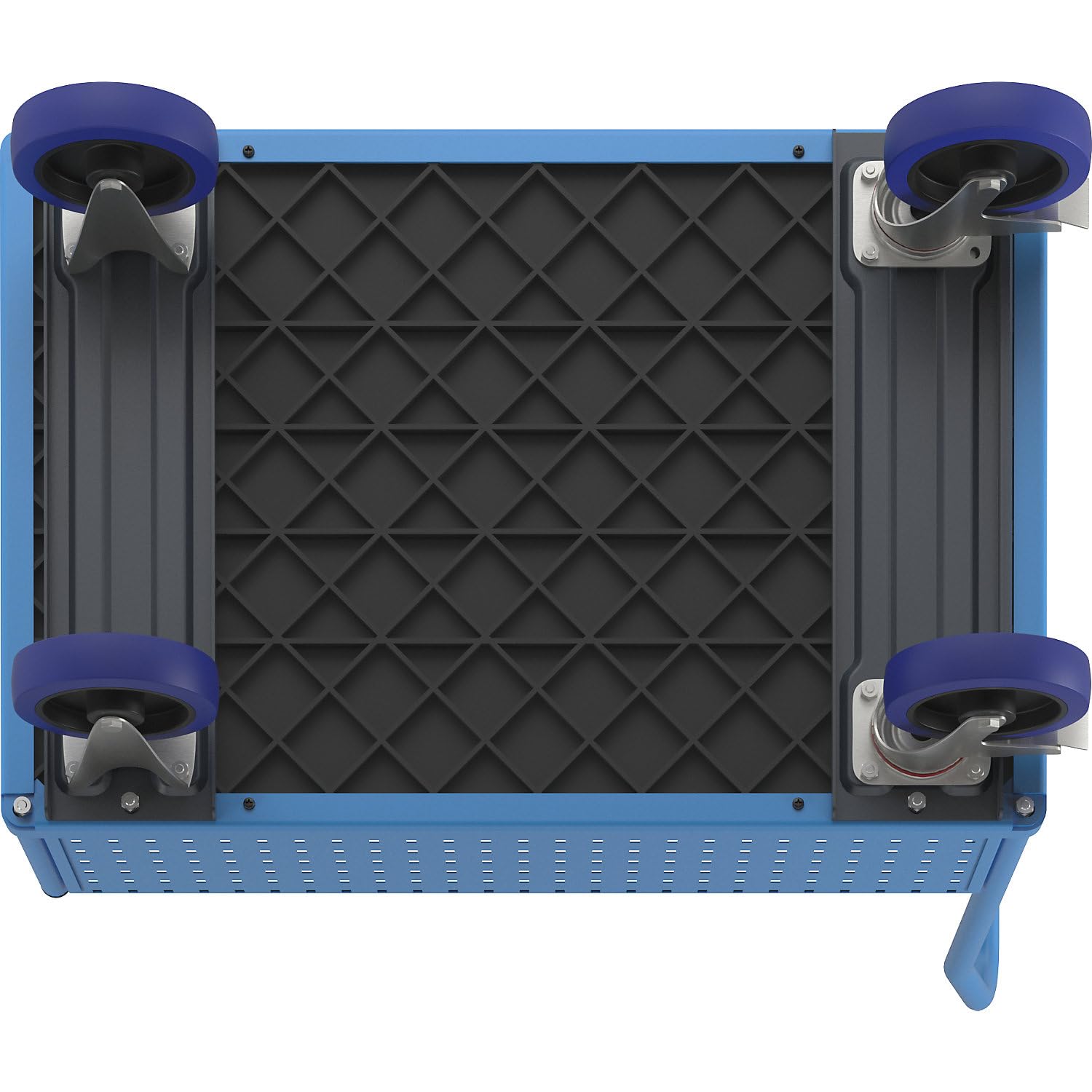 eurokraft pro | Plattformwagen | Mit 4 halbhohen Lochblechwänden, LxB 1050 x 700 mm, Vollelastik