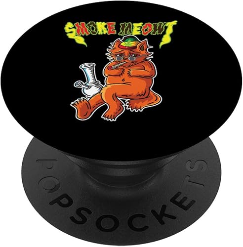 Weed Smoking Cat Smoke Meowt THC CBD Marihuana Stoner Kitten PopSockets agarre y soporte para teléfonos y tabletas, Negro