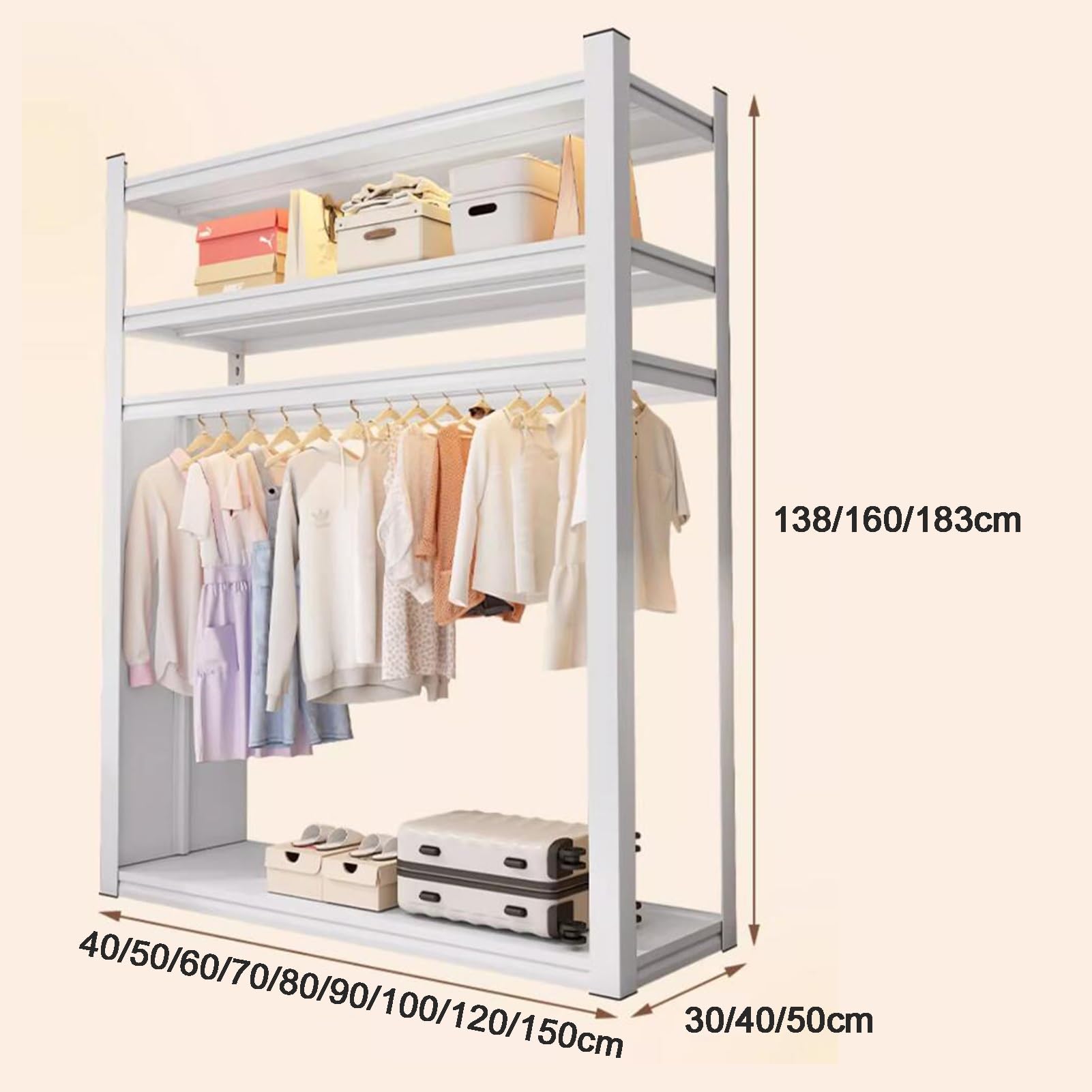 XPLKQXE Armadio Portatile, Robusto, Appendiabiti, Armadio Indipendente, Porta Abiti, Organizzatore Porta Abiti con Ripiani E Aste Appendiabiti(70x40x138cm)