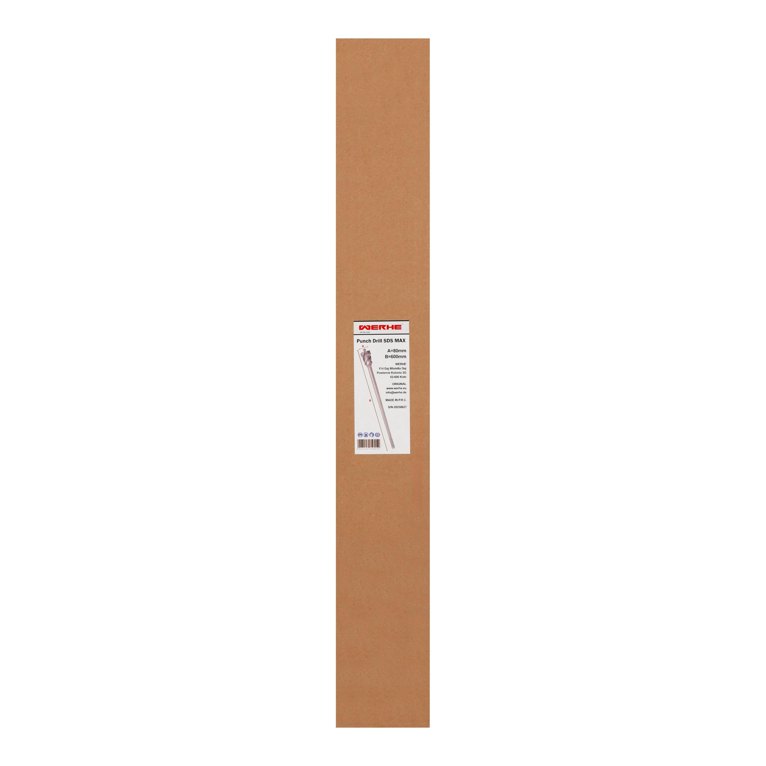 WERHE wiertło przebiciowe SDS Max 80x600 mm, głowica z węglika | asymetryczna głowica, wzmocniony rdzeń, do betonu, żelbet, przepusty instalacyjne, długość robocza 540 mm, grot centrujący