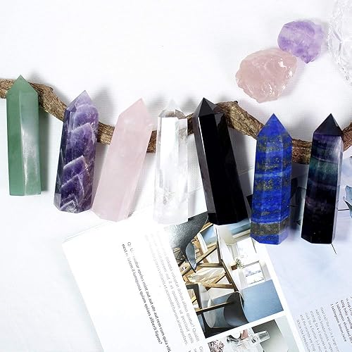 Miniatura 7 de Runyangshi Varitas de cristal curativo natural de obsidiana negra, altura de 2.8 a 3.1 pulgadas, 6 varitas de prisma facetadas, piedra de chakra