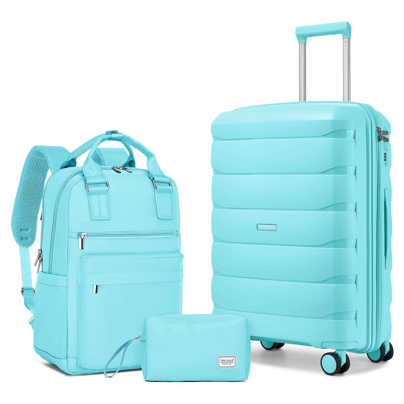 TRIPLAYER Carry On Luggage 22x14x9 Airline Approved, 22 Inch PP Hardshell Luggage Carry-on Suitcase with Spinner Wheels, Carry On Suitcase Set for Women (Baby Blue)