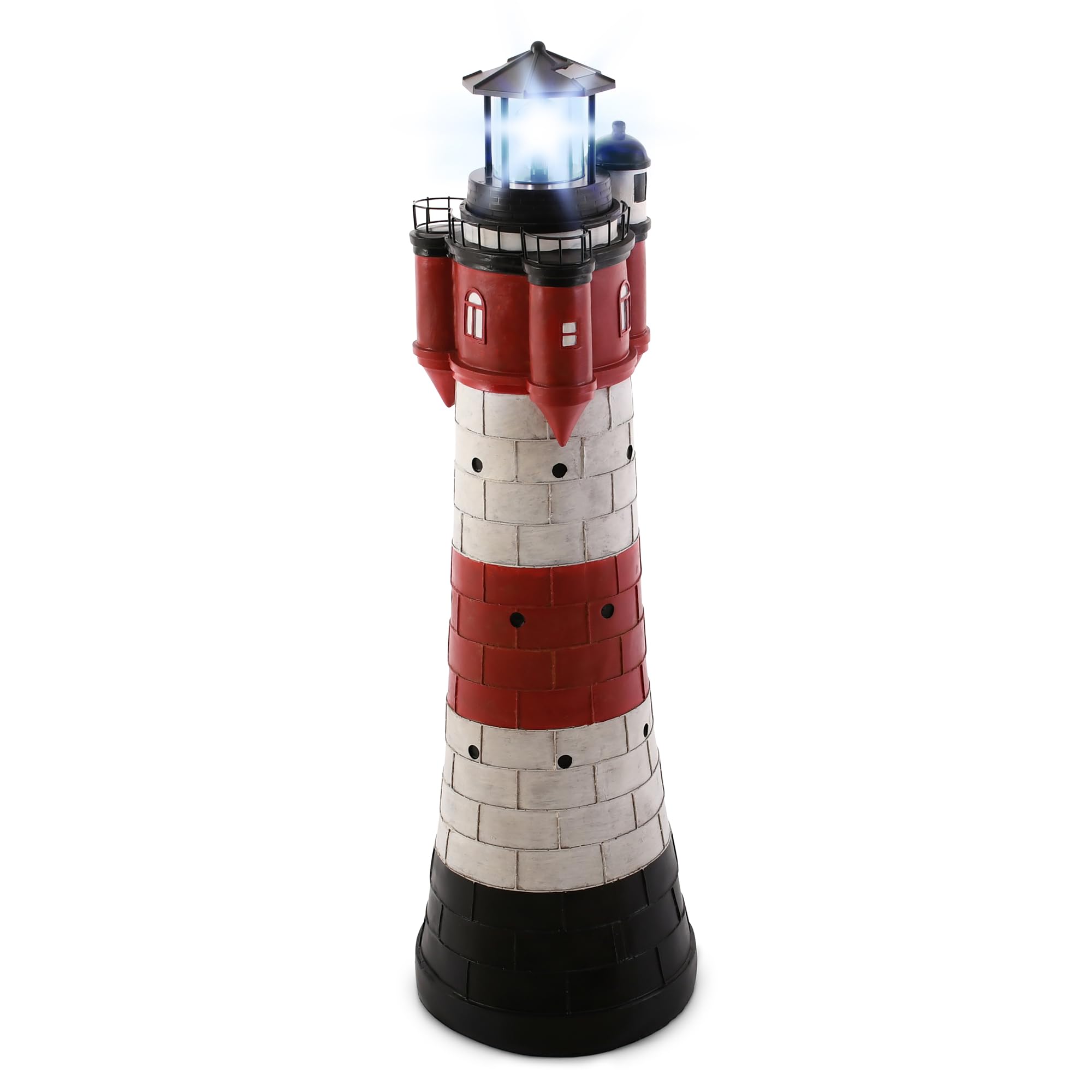 Raburg Solar Leuchtturm Roter Sand XL 108 cm LED kaltweiß rotierendes Licht Dämmerungssensor wetterfest Akku
