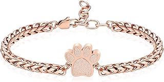 XSMZB Cremation Bracelet for Ashes - Paw Print Cremation Jewelry for Pet Dog Cat Ashes Stainless Steel Keepsake Ash Holder Memorial Urn Bangle Bracelet for Ashes (A-Rose Gold)