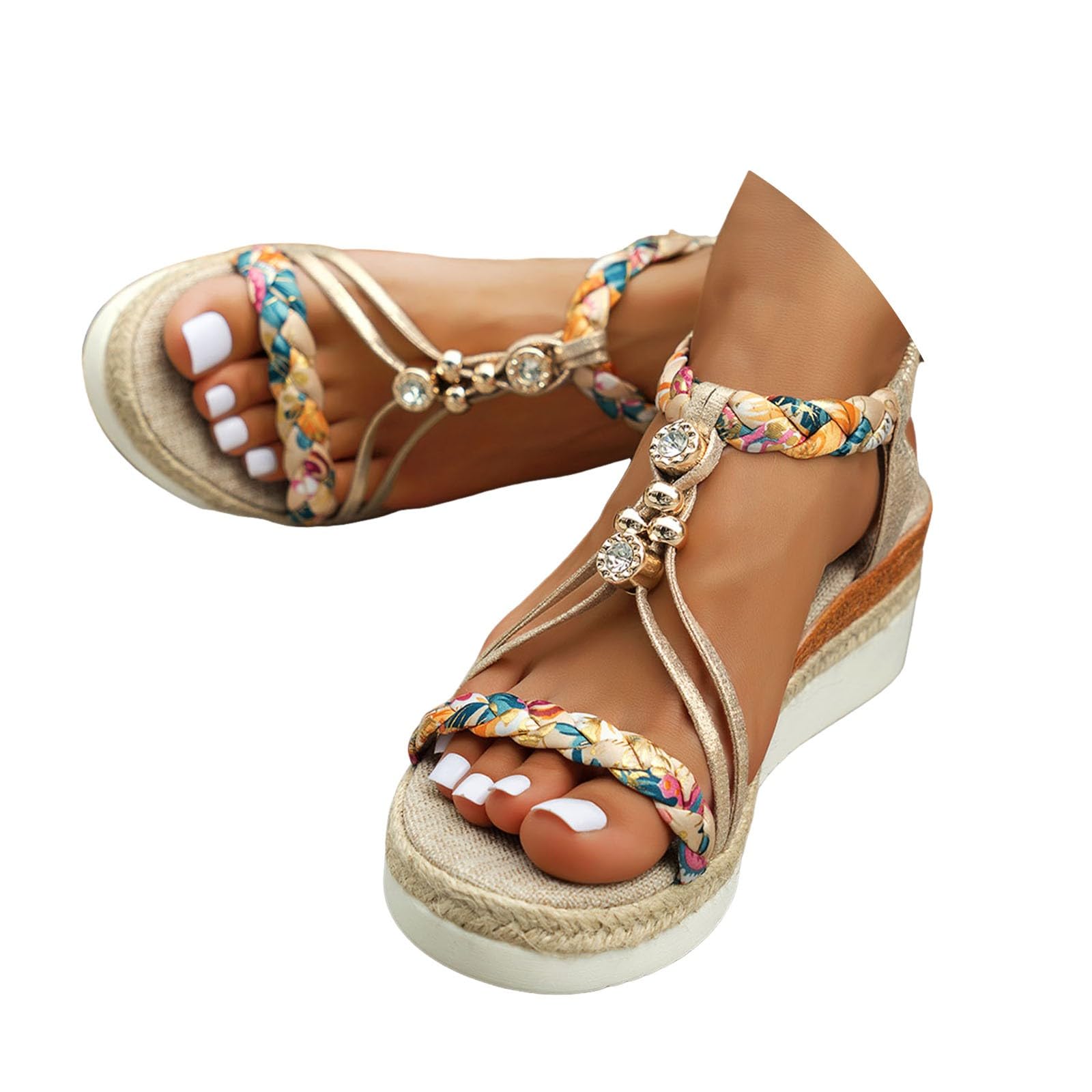 Womens Low Wedge Heels Sandals Shoes,Wide Width Platform Wedge Sandals for Women Summer Dressy,Comfort Walking Non Slip Casual Summer Beach Sandals