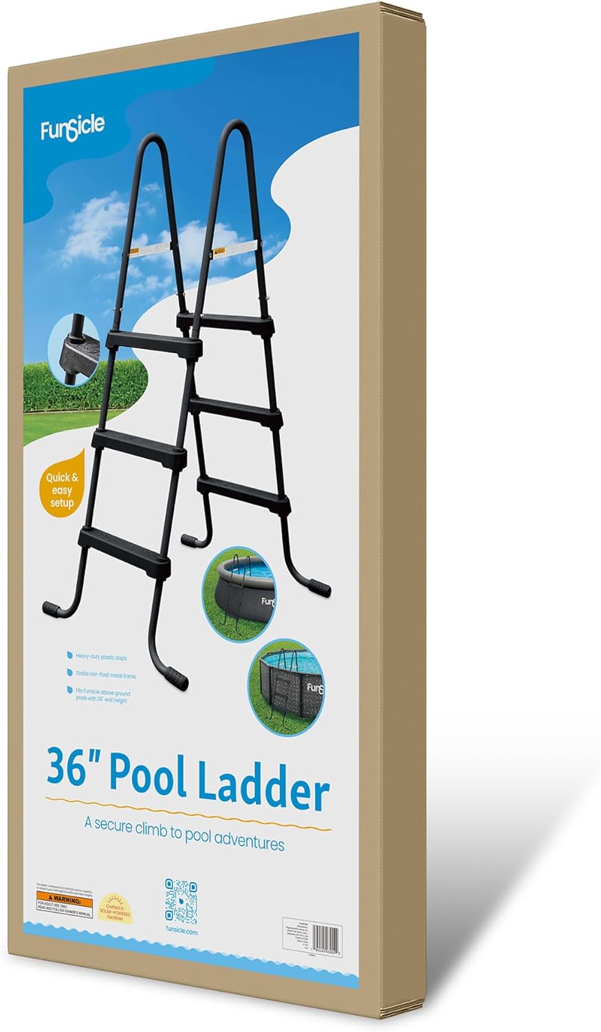 Funsicle 36" SureStep Pool Ladder, for Above Ground Swimming Pools, Black