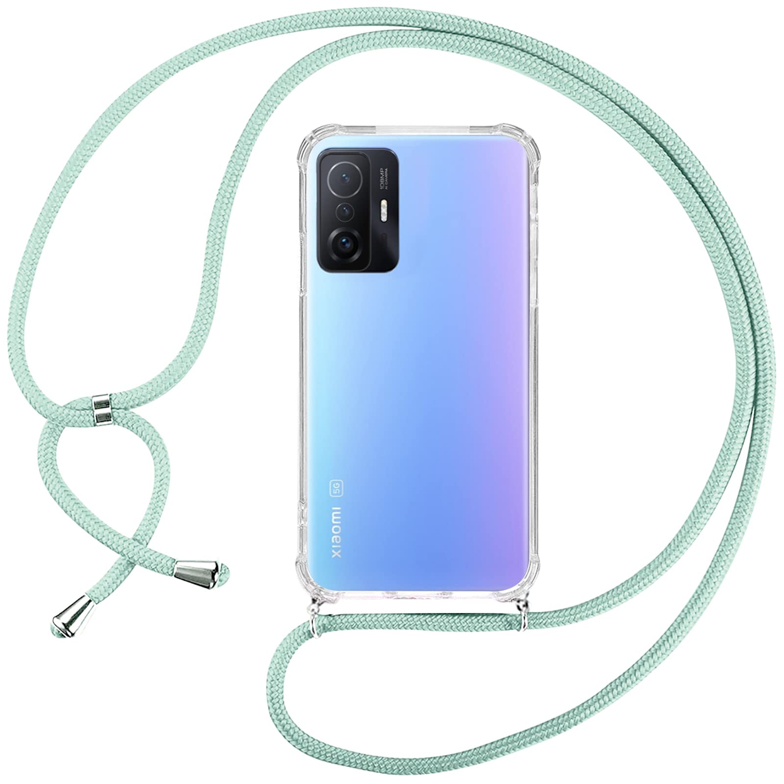 ISOI Silikon-Hülle Mit Handykette Für Xiaomi 12T / 12T Pro 5G – Transparent, Grün, Mit 150 Cm Kordel & Erhöhtem Rand
