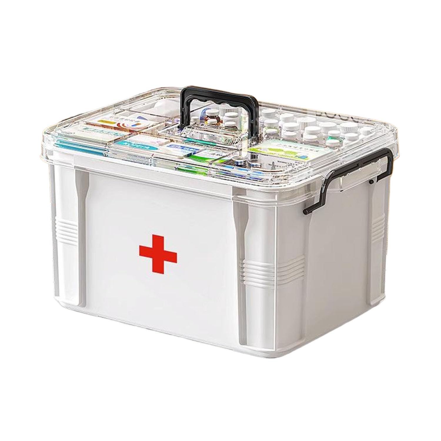 Sightday Medicine Storage Box,Household Medicine Storage Box Organiser,Double Layers First Aid Box,Multi Grid Portable with Lid Medication Cabinet for Home(White-L)