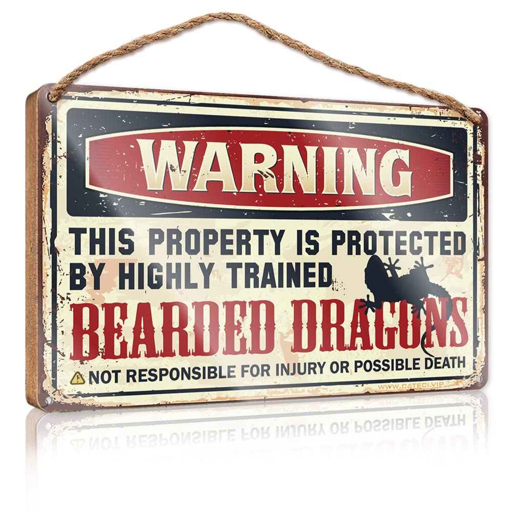 YYHLEH Wood Kitchen Decor Warning This Property Is Protected By A Highly Trained Bearded Dragon1 Wooden Sign(15X28CM)