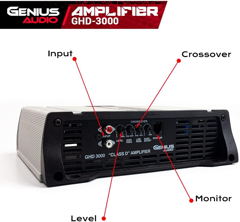 Up To 40% OFF Genius Audio GHD-3000 Compact Full Range Car Amplifier Monoblock 3000 Watts-RMS Class-D 1-Ohm Stable Bass Boost Smart Cooler