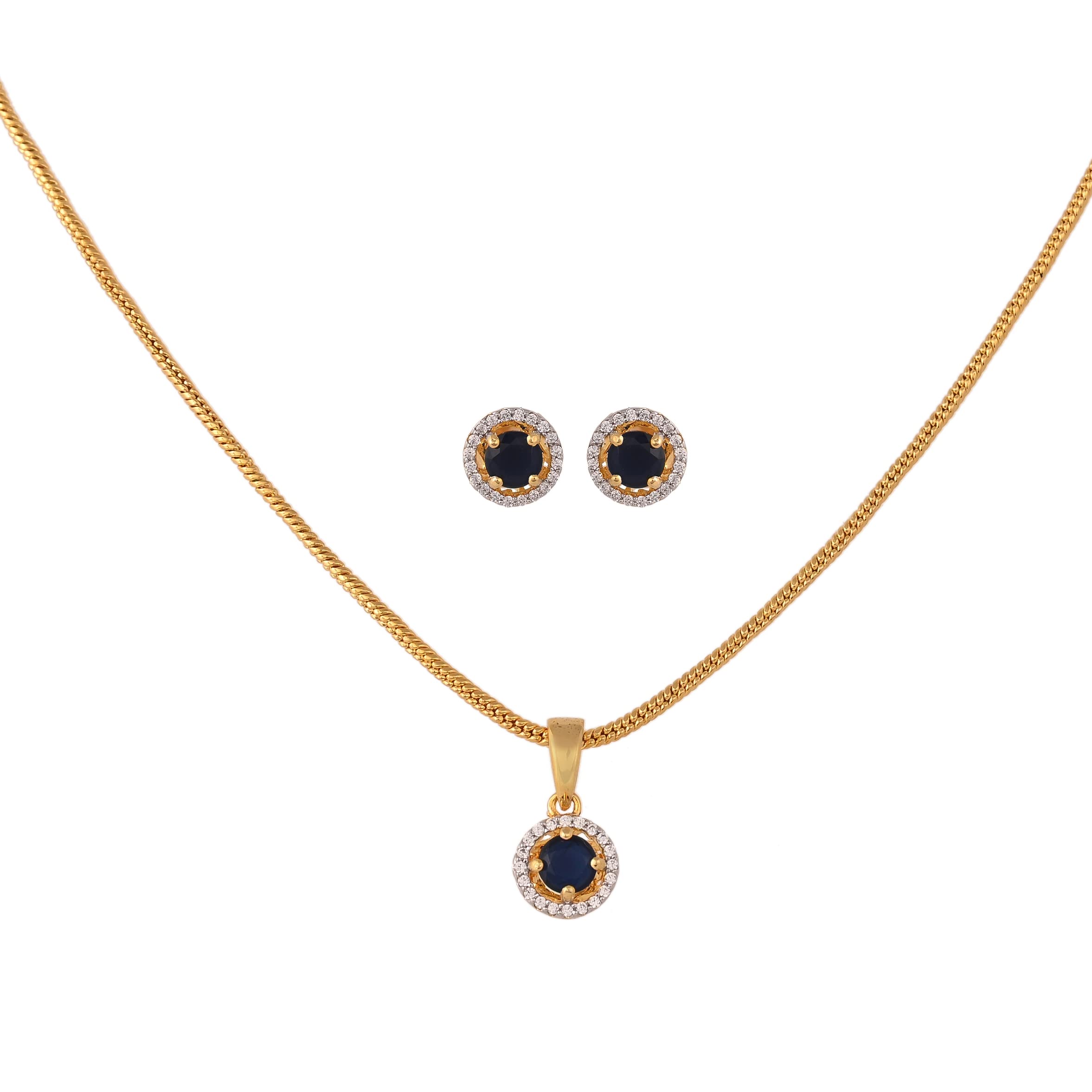 Ratnavali Jewels American Diamond Gold Plated Chain with Round Red Pendant with Earrings for Women/Girls (B0BMLW4KWX) Amazon Price History, Amazon Price Tracker