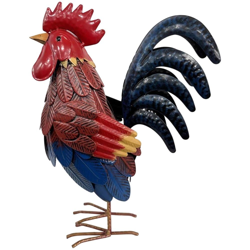 Garden Stake Metal Rooster Statues & Sculpture Decor, Chicken Yard Art Lawn Ornament Figurines Artwork for Outdoor,Patio,Backyard and Home Kitchen Decoration