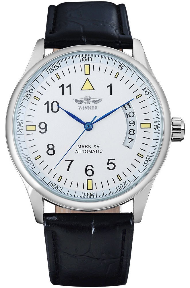 MASTOPFashion Men's Sport Day Date Black Leather Automatic Self Winding Watch