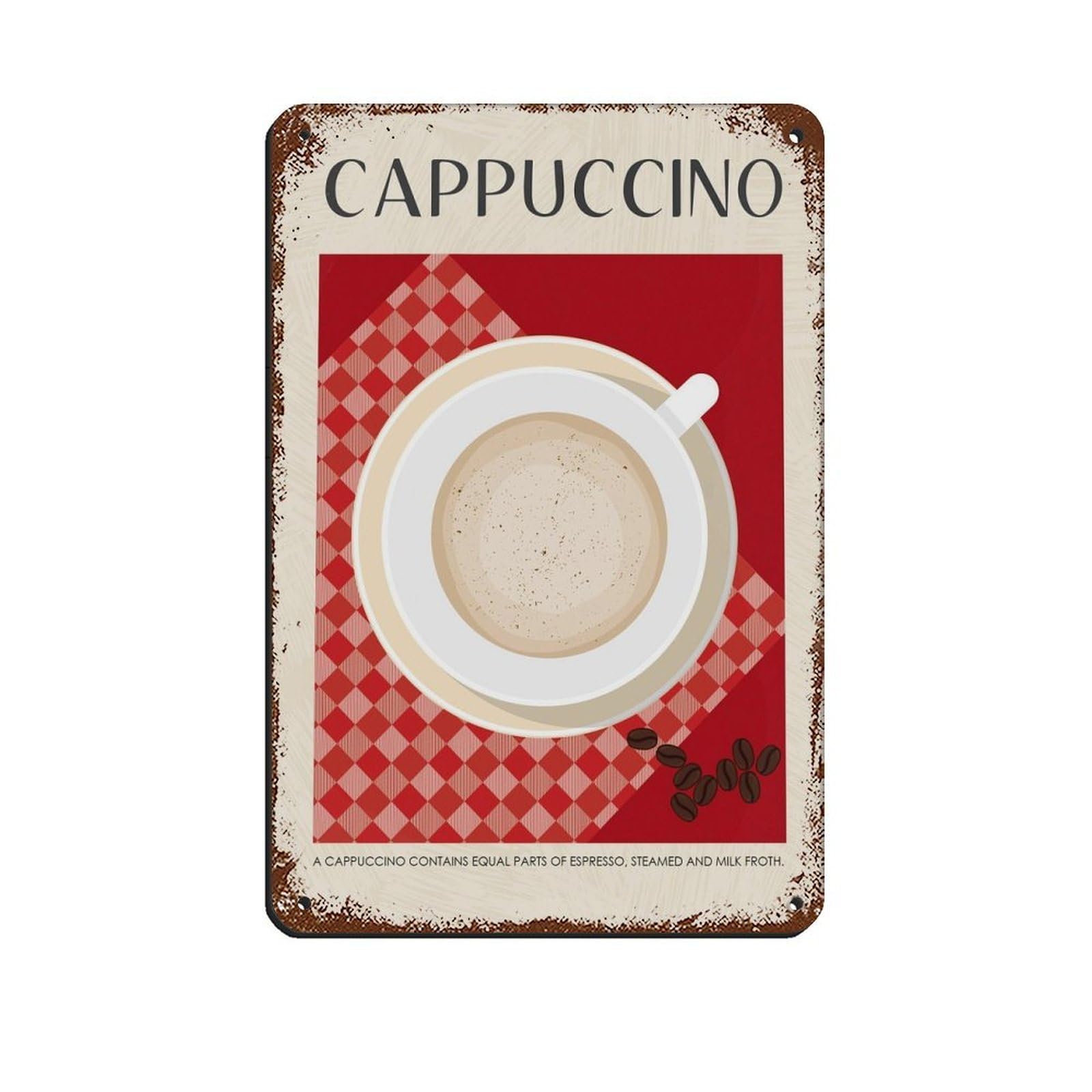 Cappuccino Coffee, Retro Coffee Poster Retro Poster Metal Tin Sign Chic Art Retro Iron Painting Bar People Cave Cafe Family Garage Poster Wall Decoration 8x12inch(20x30cm)