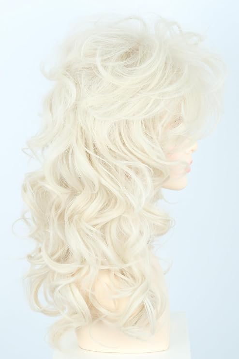 Topcosplay Unisex 70s 80s Mullet Wig Long Wavy Fluffy Halloween Party Costume Wigs (Beige)