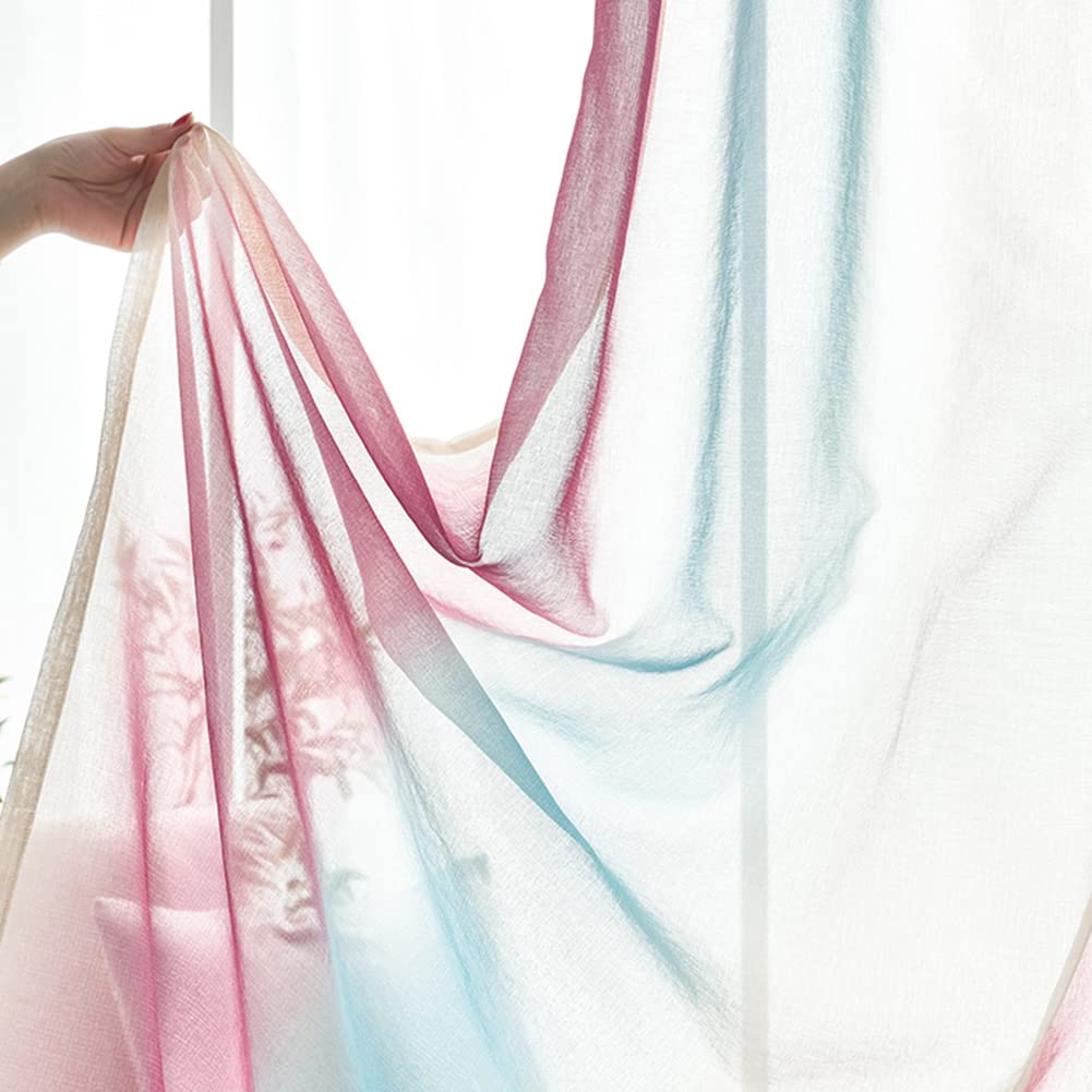 Gardine Farbverlauf Transparent Lila Blau Gelb Kinderzimmer Mädchen Jungen 2er Pack Regenbogen Sheer Vorhänge Durchsichtig Ösenvorhang Kindervorhänge Babyzimmer,140x240