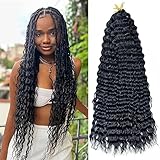 Vustbeauty Ocean Wave Crochet Hair 7 Packs 24 Inch Deep Wave Wavy Braiding Hair Crochet Synthetic Braids Hair Extension For Black Women(24 Inch,7packs,1B)