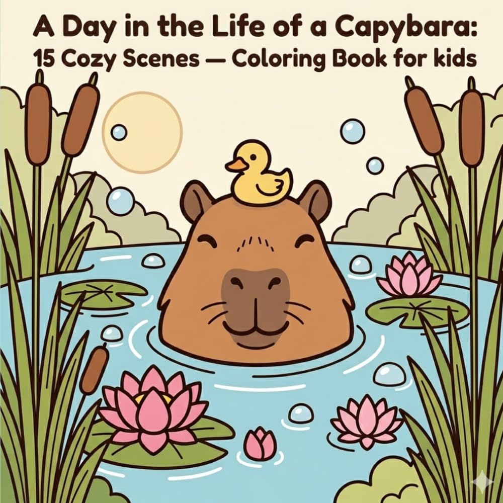 A Day in the Life of a Capybara: 15 Cozy Scenes — Coloring Book for kids: "A Stress Relief Coloring Book for kids — Bold & Easy Designs"