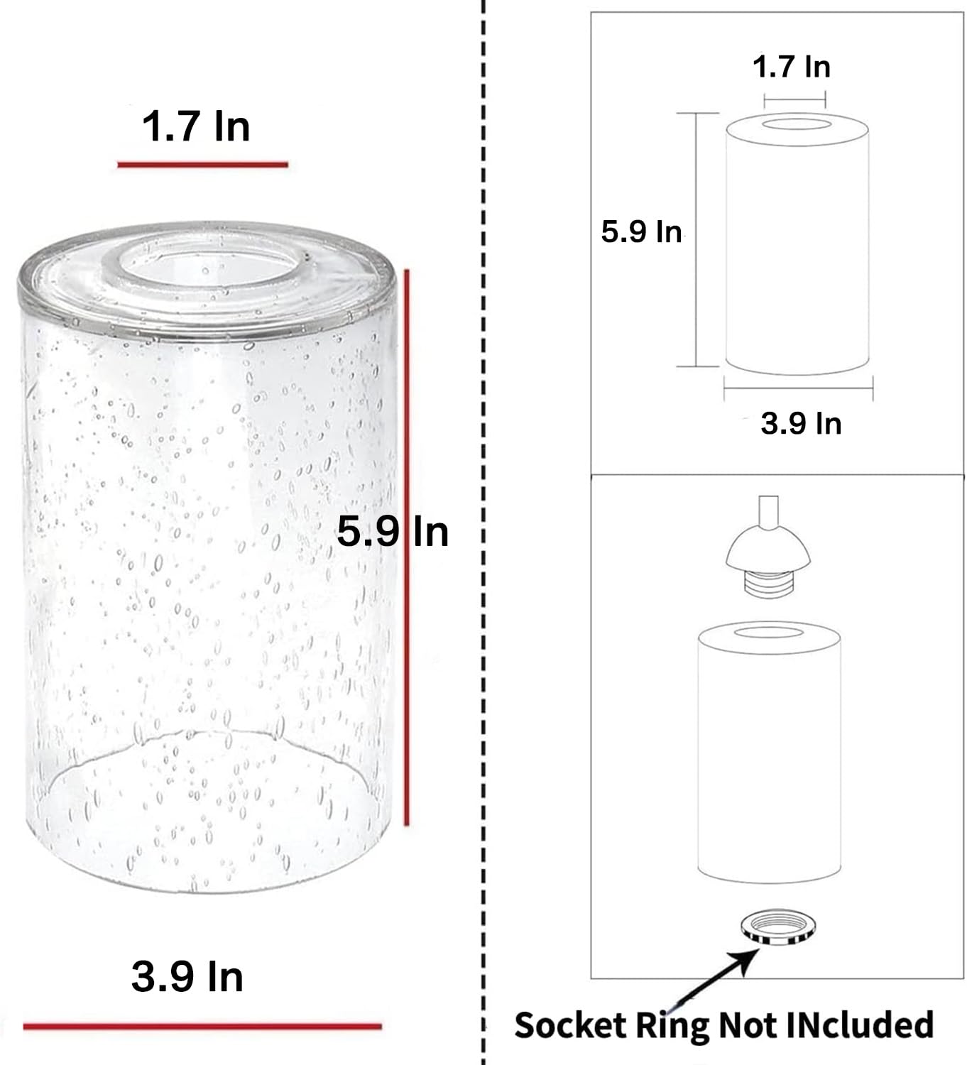 Photo 1 of 6-Pack Seeded Glass Lamp Shade Replacements, 5.9in Height, 3.9in Diameter, 1.7in Fitter, Cylinder Bubble Glass Shade Covers, Seeded Glass Globe for Light Fixtures Chandelier Wall Sconce
