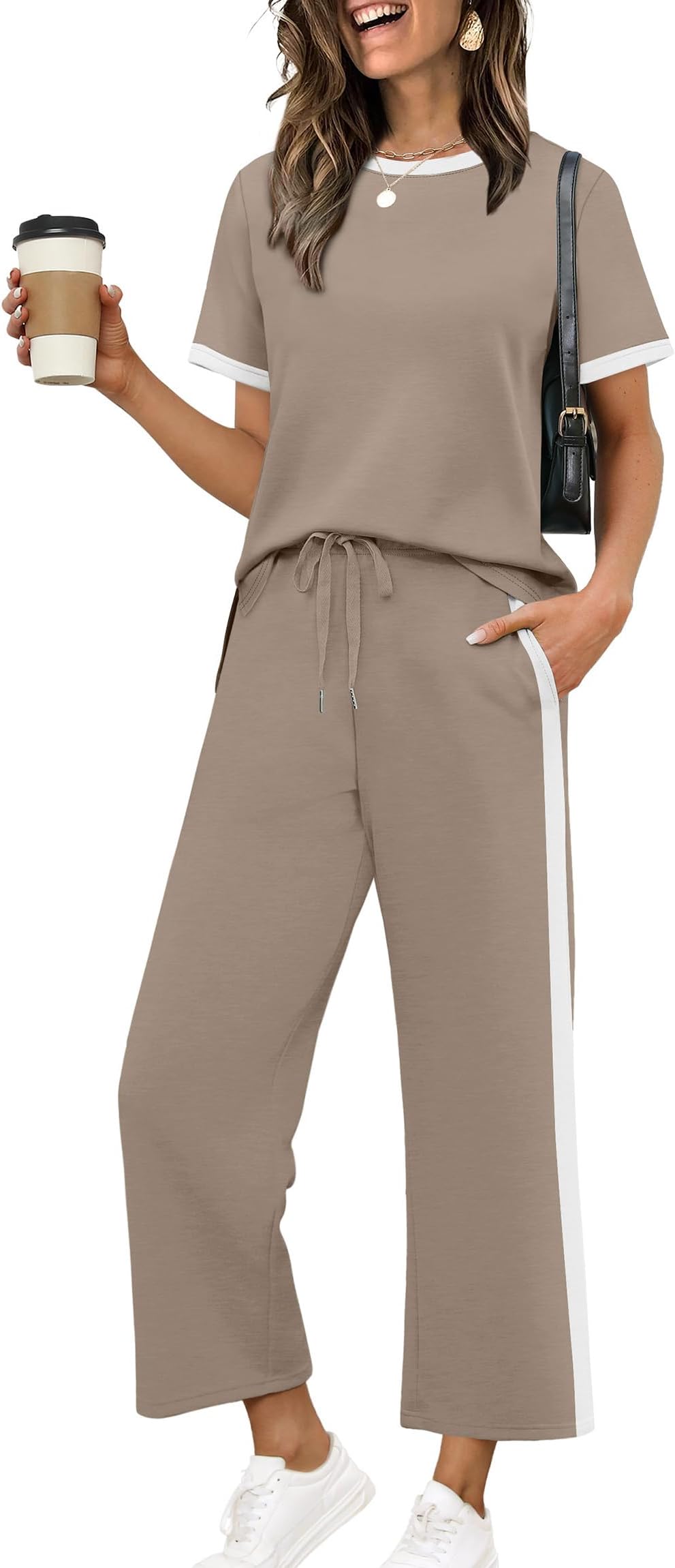 Women's Side Slit Lounge Sets 2026 Fashion 2 Piece Travel Outfits Cozy Loungewear Wide Leg Tracksuits S-3XL