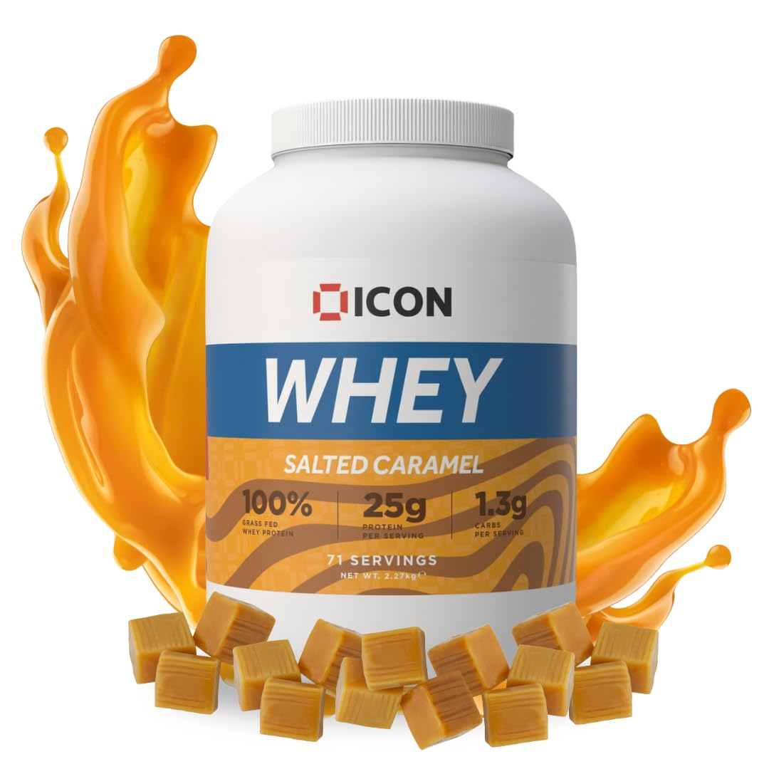 Whey Protein Powder — Salted Caramel — High Protein, Grass Fed, Low Carbs & Fat, Complete Amino Acid Profile, Cold Shakes or Mix with Foods — 2.27kg, 71 Servings