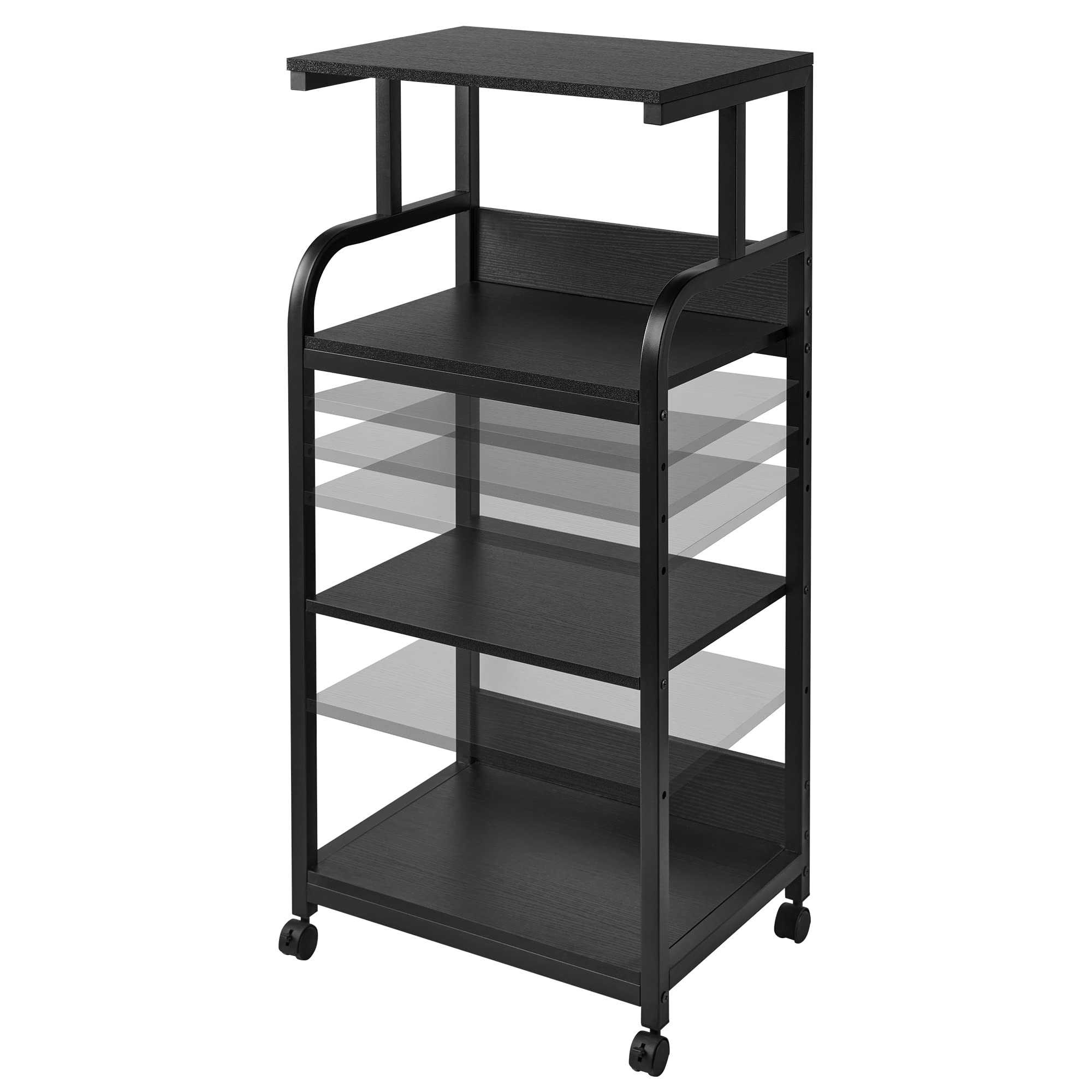 Fannova Printer Stand with Adjustable Shelf, 4 Tier Large Tall Printer Table with Wheels for Home Office Storage and Organization, Rolling Stand Cart for Computer Tower CPU Shredder, Black