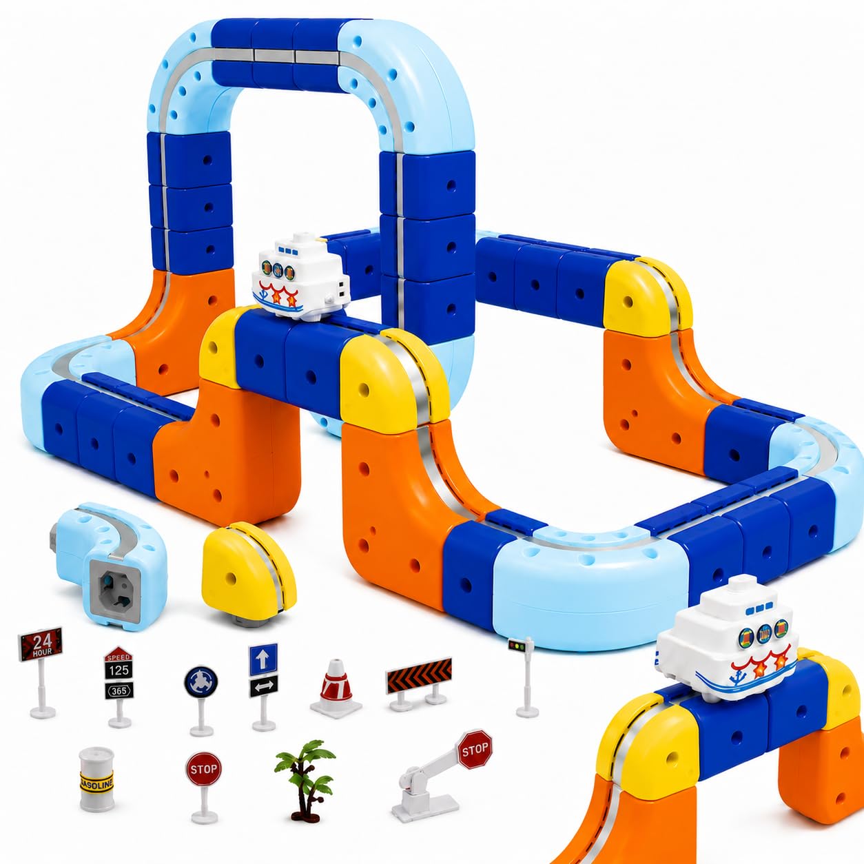 Electric Train Set for Kids, 84PCS 3D Modular Track STEM Toy, Ages 3+