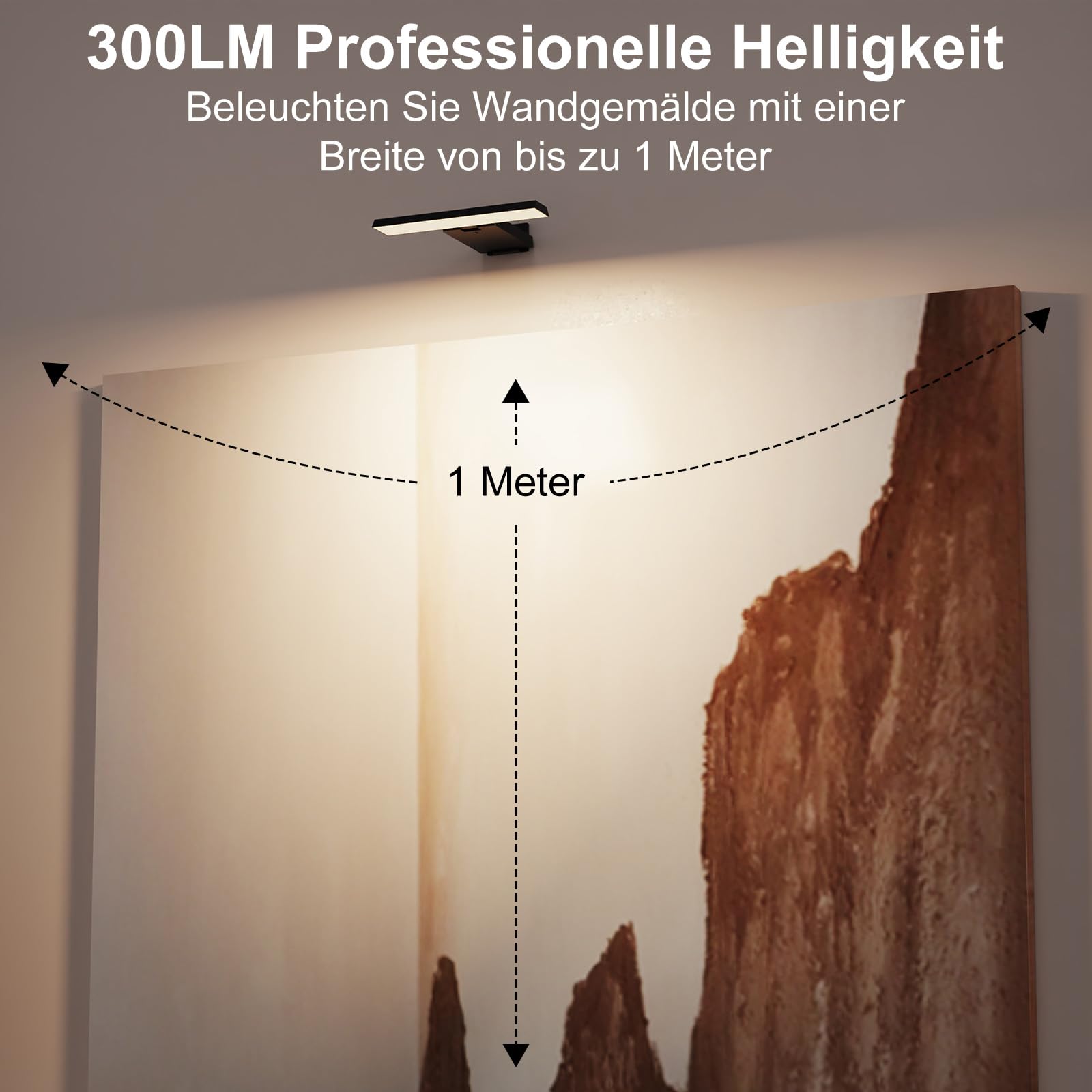 Coollamp Bildbeleuchtung Kabellos, Akku Wandleuchte Innen, Dimmbare Wandleuchte für Gemälde, Bilder & Dart Beleuchtung, LED Wandlampe mit 3 Farbtemperaturen, CRI 95+, Fernbedienung mit Timer, Schwarz