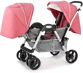 Double Buggy Pushchair Pram,Double Strollers for Baby and Toddler,Baby Stroller Twins-Cozy Compact Twin Stroller,Twin Baby Pram Stroller,Tandem Stroller with Tandem Seating (Color : Pink) (Pink)