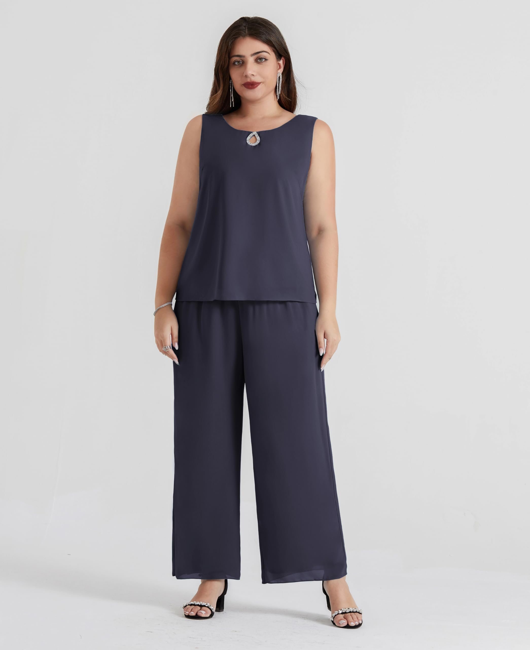 Hanna Nikole Conjuntos de Gasa de Tallas Grandes para Mujer, Blusa de Verano, Pantalones Casuales, Conjunto de Playa, Traje de Tres Piezas con Chaleco